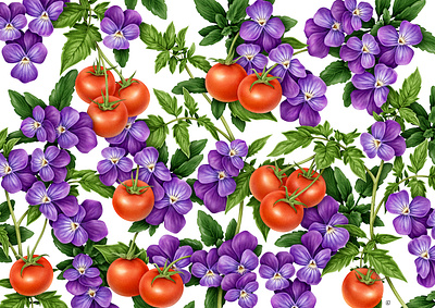 Pansies & Tomatoes x ORIGINS advertising botanical botanical illustration design digital digital art drawing floral garden handmade illustration naturalistic packaging pattern design photoshop plant vegetables veggies vintage wacom