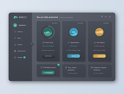 Total security for system 2d app branding cleaner dailyui dashboard dashboard design dashboard ui design file cleaner files manager illustration interaction design minimal performance system performance ui ux virus virus scan