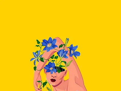 Clematis artwork blossoming thoughts clematis colorful flat illustration floral art flowers illustration nina aubersek uncensored vector vector illustration