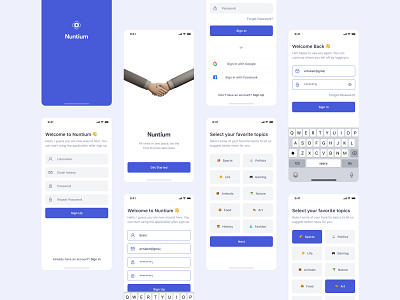 Nuntium: Sign In & Sign Up Screens clean concept figma login screens mobile app modern news app onboarding screens pixel perfect register screens sign in signup ui ui kit ui8 ux