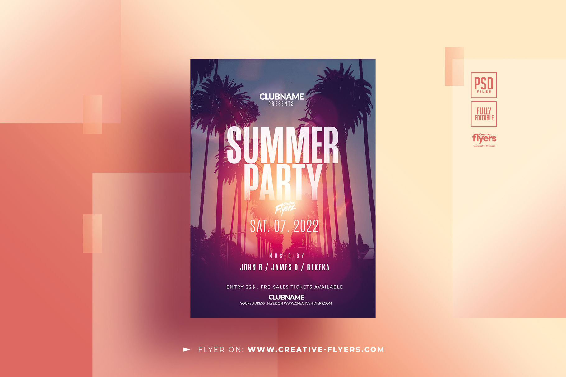 Summer Party Flyer Design (PSD) creative flyer templates graphic design illustration los angeles palms party flyer photoshop poster summer design summer party flyer sunset