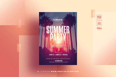 Summer Party Flyer Design (PSD) creative flyer templates graphic design illustration los angeles palms party flyer photoshop poster summer design summer party flyer sunset