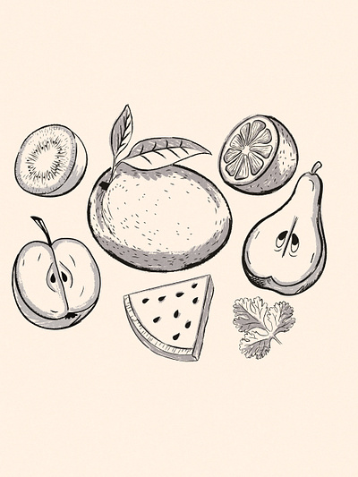 Market Fruit apple apple design drawing fruit fruit illustration grocery health health food ink mango market sketch supermarket watermelon