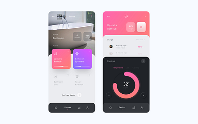 Smart Home Interface app cards ui dark ui design interface mobile smart home ui ui design ux uxdesign