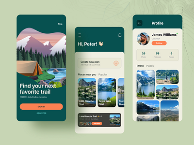 Camping mobile app adventures adventures in design arrows camping cards cards ui mobile profile start start page ui design ui mobile