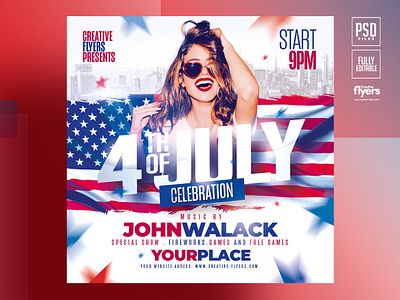 4th of July flyer template (PSD) 4th of july american flag american party creative design flyer templates graphic design illustration independence day nightclub party flyer photoshop poster psd flyer united states