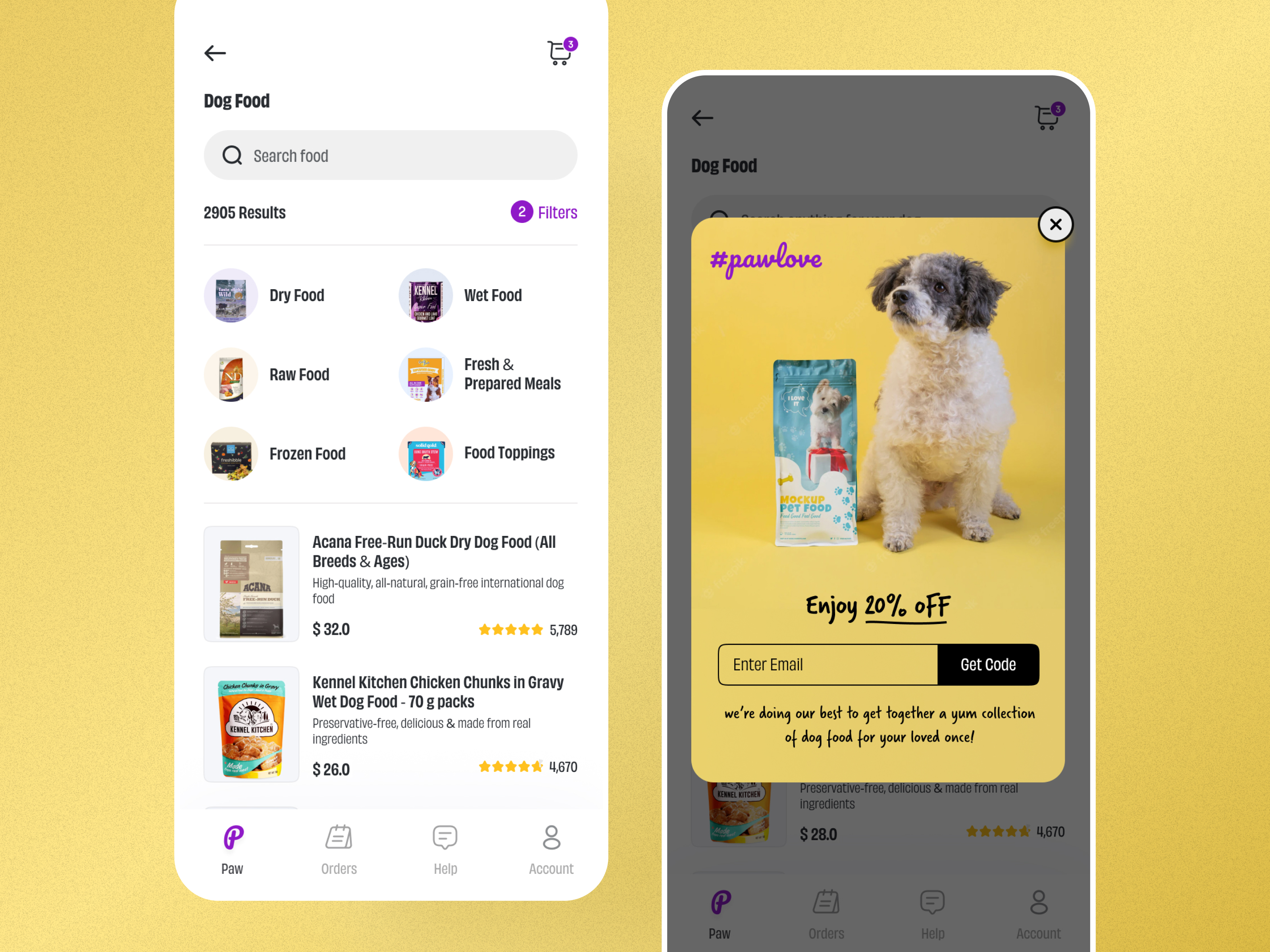 Dog Food App designs themes templates and downloadable graphic