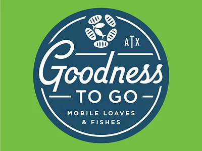 Goodness To Go Logo badge branding bread charity circles crest fish food identity loaves logo shield typography