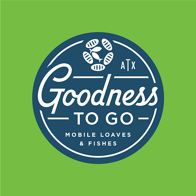 Goodness To Go Logo badge branding bread charity circles crest fish food identity loaves logo shield typography