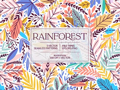 RAINFOREST seamless pattern autumn background exotic floral flower illustration leaf leaves nature pattern rainforest seamless spring summer textile tropic tropical vector