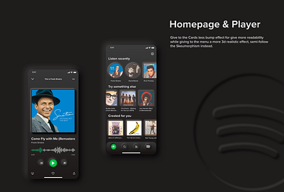 Homepage & Player - Spotify Neumorphism UI Redesign adobexd app dark mode neumorphic neumorphic design redesign redesign concept redesigned spotify spotify cover ui ui ux ui design uidesign uiux