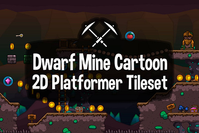 Dwarf Mines Cartoon Game Tileset 2d cartoon dwarf fantasy game assets gamedev indie game platformer tileset