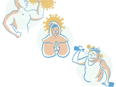 Men During Covid: a Hunk, a Monk, or a Drunk coronavirus covid 19 drinking drunk exercise hunk illustration monk spot illustration walshwork