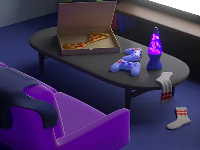 Dorm Room (Night v Day) 3dillustration c4d day dorm room night octanerender pizza room