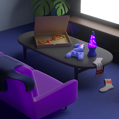 Dorm Room (Night v Day) 3dillustration c4d day dorm room night octanerender pizza room