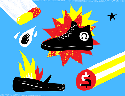 Omega art fire icons illustration shoes vector