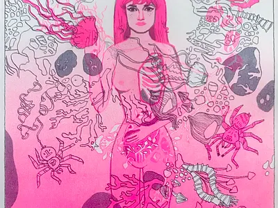 Risograph Print art fluorescent illustration pink risograph risography spudnik press