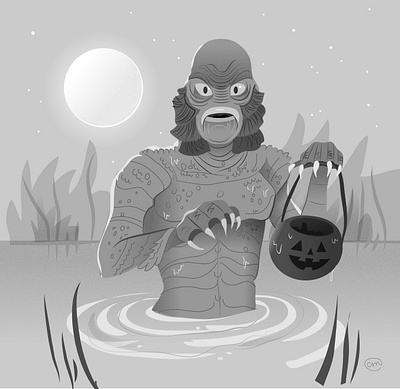 Lagoon Monster art creature from the black lagoon drawlloween halloween bash halloween party illustration inktober lagoon monster club photoshop