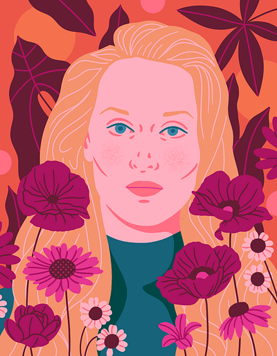 Meryl flowers illustration meryl streep portrait