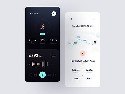 Step Tracker App Concept app app design app ui calories clean clean ui design fitness goal health location map minimal minimalism mobile app step step tracker tracker ui uidesign