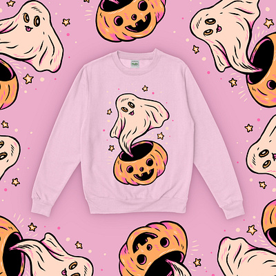 Spooky Boo Sweater cute design drawing halloween illustration pink spooky sweater