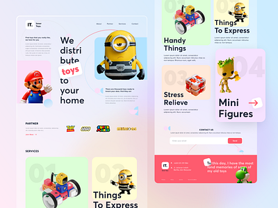 Landing Page - Toys branding clean design despicable me glass gradient landing page mario minimalist services toy ui uiux website