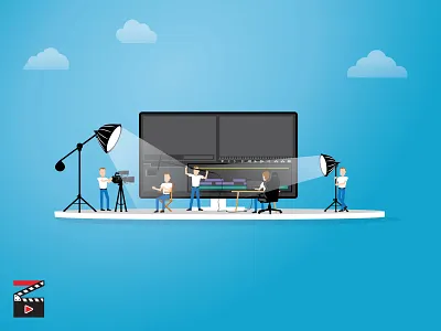 video production illustration camera cover director editing film filmmaker illustration light production screen vector vector art vector illustration video