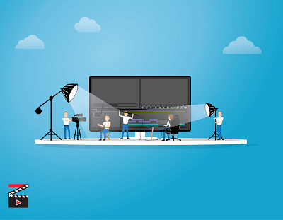 video production illustration camera cover director editing film filmmaker illustration light production screen vector vector art vector illustration video