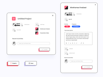 Project Management black buttons card design flat illustration management modal modal window pastel pink product productivity project project management tasks ui ux