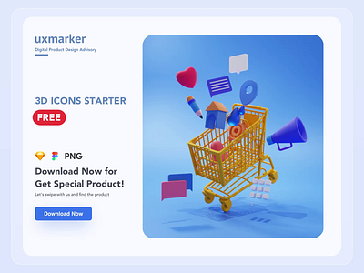 Freebie : uxmarker 3D Icons 3d 3d animation 3d icons blender blendercycles figma freebie freebie xd freebies hd icons lading page png raw icons sketch uxmarker icons