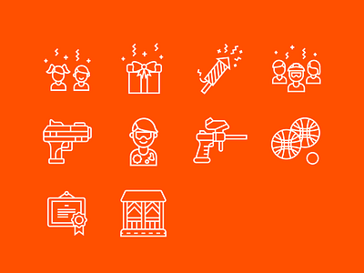 Icons for paintball club website advertising brand design brand identity branding bumperball digital illustration figma graphic design icons identity illustration illustrator laser tag marketing ochi ochi method orange paintball symbol visual identity