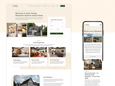 Travel website design for Park Cottage design homepage homepage design mobile ui ux web design