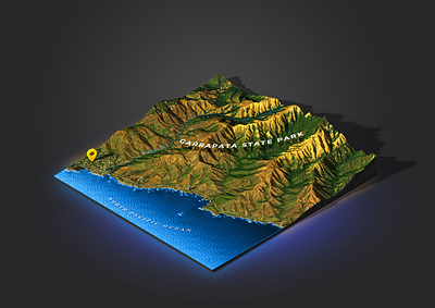 Carmel By The Sea - Photoshop 3D Map Render 3d 3d map generator coast creek icon illustration map mountains ocean photoshop plugin usa