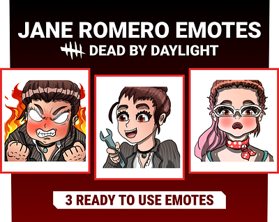 3 Jane Romero DBD Emotes / Dead By Daylight / Twitch Emotes anime emotes dead by daylight emote twitch twitch badges twitch emote twitch graphic