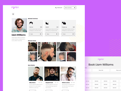 Popby - Online Barber - UI/UX barber booking landing landing page minimal modern profile salon ui ux