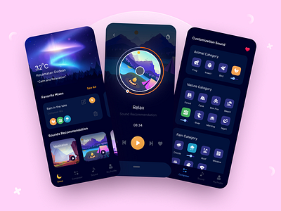 Santai App- Calm and Relaxation (Dark Mode) app clean design dark dark mode dark ui darktheme design gradient icon illustration redesign relaxation ui uiux ux