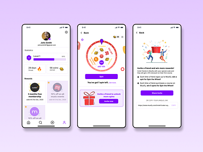 Referral System Gamification gamification invite a friend ios app design mobile app design refer a friend referral system spin the wheel ui ux
