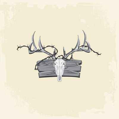 barbed wire antlers animal antler antlers barbed barbed wire deer graphicdesign illustration retro skull trophy vector vintage whitetail