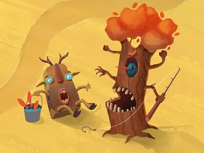 Evil tree calendar character evil fishing illustration monster moose polygraphy print