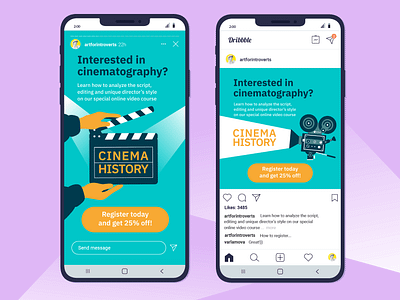 Instagram post and story of the cinematography history cinema history cinematography design digital figma flat illustration instagram interface ui ux vector диджитал дизайн интерфейсов иллюстрация история кино пост инстаграм сториз инстаграм фигма