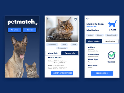 Petmatch App animal app cats pets rescue ui