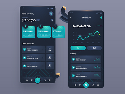 Cryptocurrency app app app design application creabik creabik app creabik design creative design crypto exchange crypto wallet cryptocurrency dark app dark mode design gradient ui