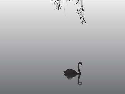 The Swan adobe illustrator art black illustraion leaf painting reflection river shadow swan tree water