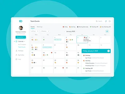 CCS - Calendar (employee role) app design calendar clean ui crm design events hrm hrms management management app meetings team calendar ui web app