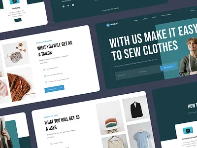 Nisik - Fashion Landing Page Snapshot (Dark Mode) clean clothes dark mode design fashion figma grey blue homepage landing landing page minimal page sew tailor ui ui kit ux web web design website