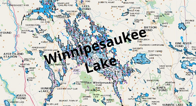 Winnipesaukee Lake depth map fishing map marine chart nautical chart typography