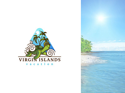 Virgin Travel animal logo beach brand identity combination logo creative logo design hand drawing logo icon design illustration logo mascot logo pictorial logo plam tree professional logo sea beach sea logo wave