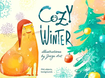 Cozy Winter illustrations animal cat cats christmas clipart design illustration new year prints snow stickers winter zooza