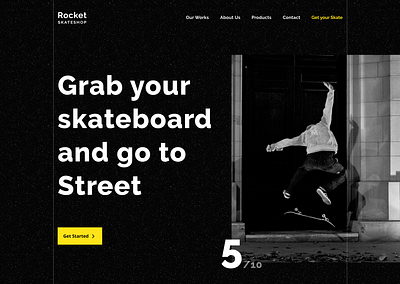 Skateboard - Landing Page brand identity cards ui dark design get started illustration india landing landingpage landscape minimal rahul kumar skateboard typography uipapa website