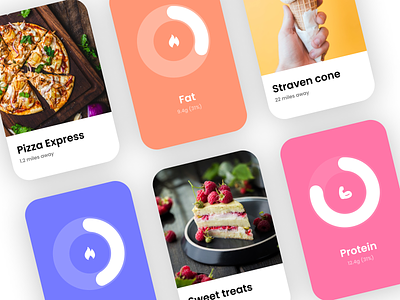 Food and calories concept UI cards app branding calories app dashboard design eat fitness food app illustration iphone x logo minimal ui vector